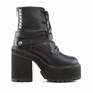 Demonia Assault Black PU Platform combat boots